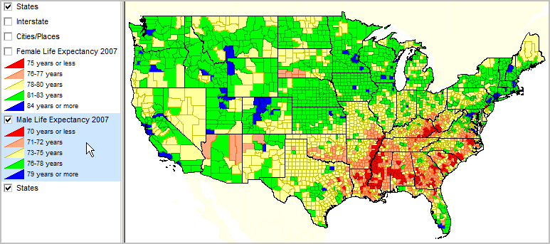 life expectancy by zip code map Health Data Analytics Life Expectancy By County life expectancy by zip code map